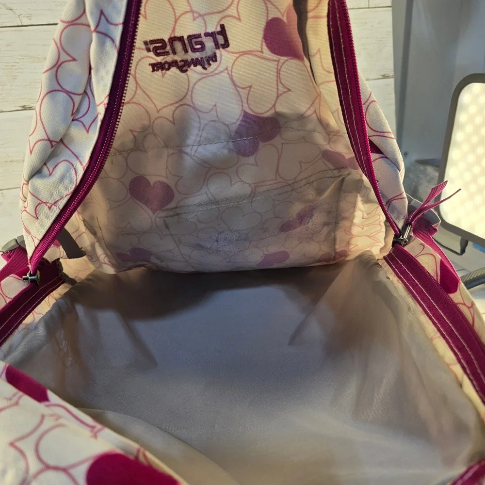 Trans by JanSport Heart Print Backpack Pink Purple White School Bag